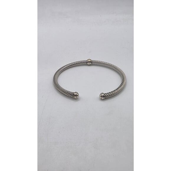 David Yurman Sterling Silver Classic Cable Gold Station Cuff Bracelet - Picture 6 of 13